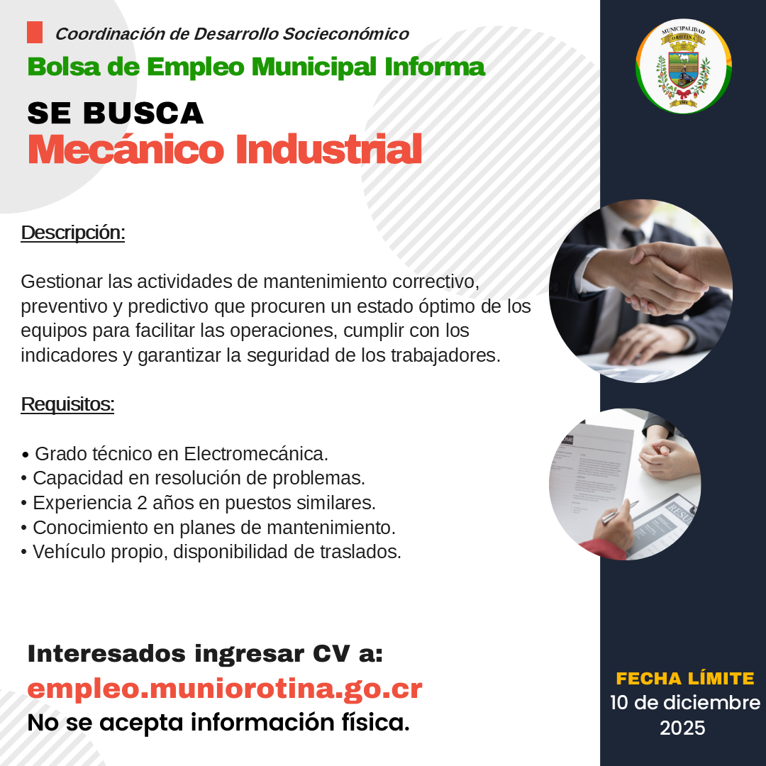 SE BUSCA MECÁNICO INDUSTRIAL